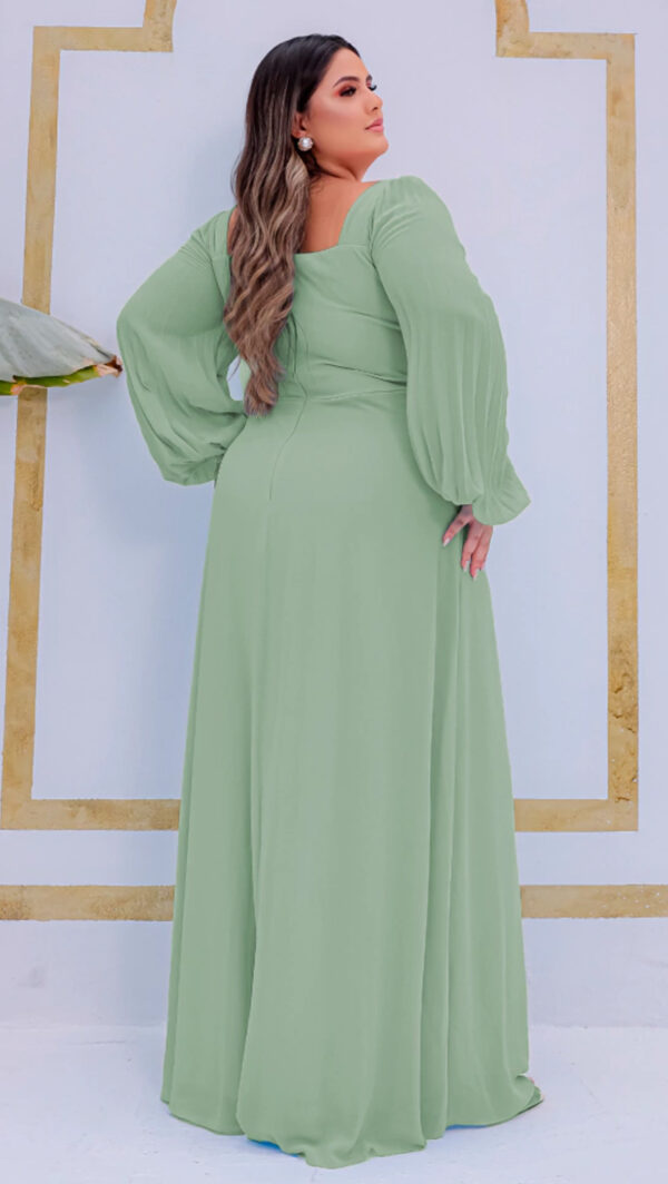 Vestido de Festa Plus Size Mangas longas Plissadas