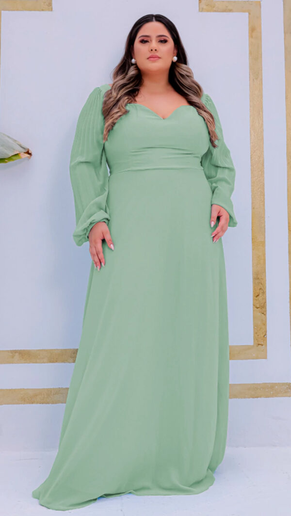 Vestido de Festa Plus Size Mangas longas Plissadas - Image 10