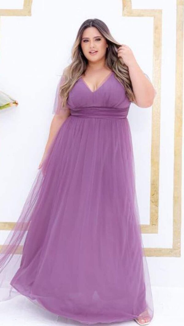 Vestido longo de Festa Plus Size em Tule sem Fenda - Image 2