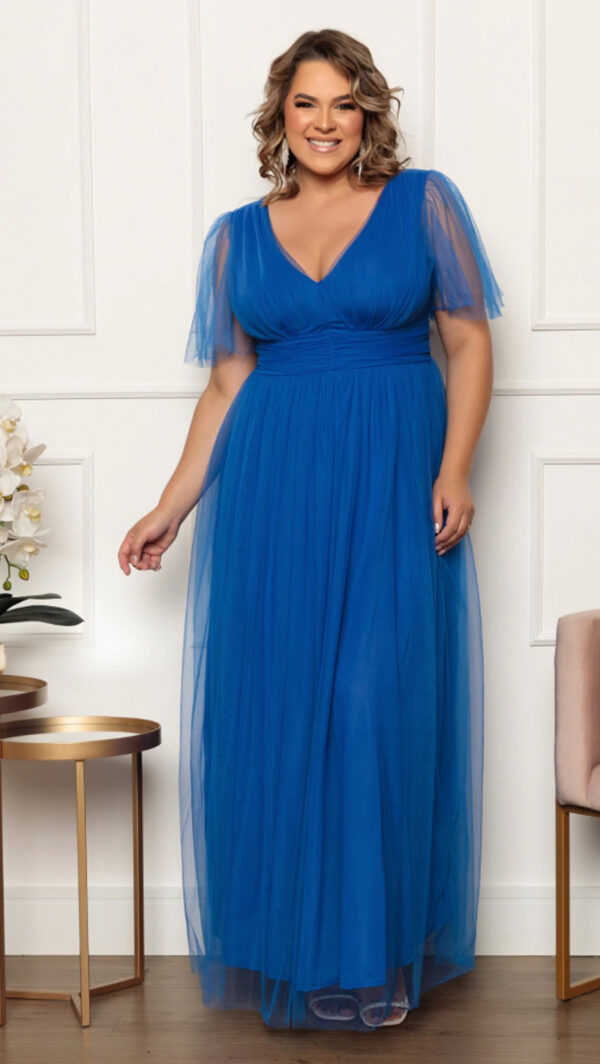 Vestido longo de Festa Plus Size em Tule sem Fenda - Image 8