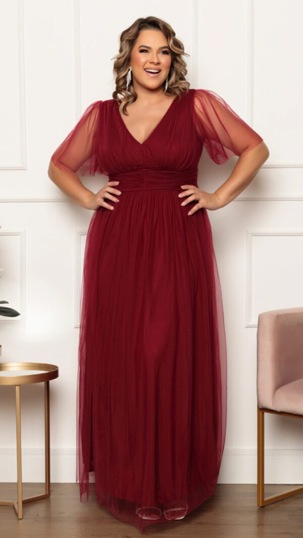 Vestido longo de Festa Plus Size em Tule sem Fenda - Image 11