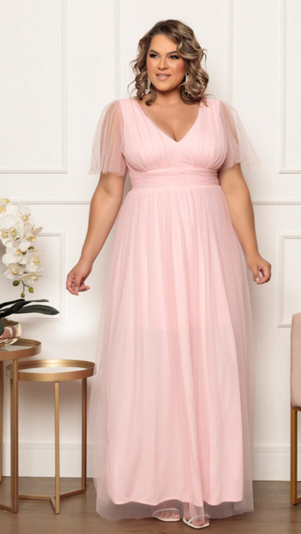 Vestido longo de Festa Plus Size em Tule sem Fenda - Image 5